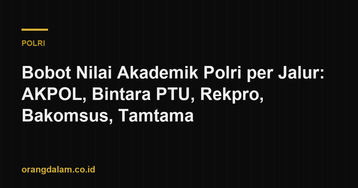 Bobot Nilai Akademik Polri per Jalur: AKPOL, Bintara PTU, Rekpro, Bakomsus, Tamtama