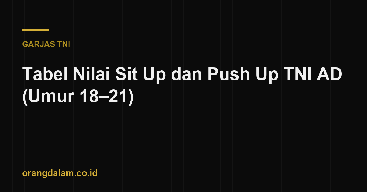 Tabel Nilai Sit Up dan Push Up TNI AD (Umur 18–21)